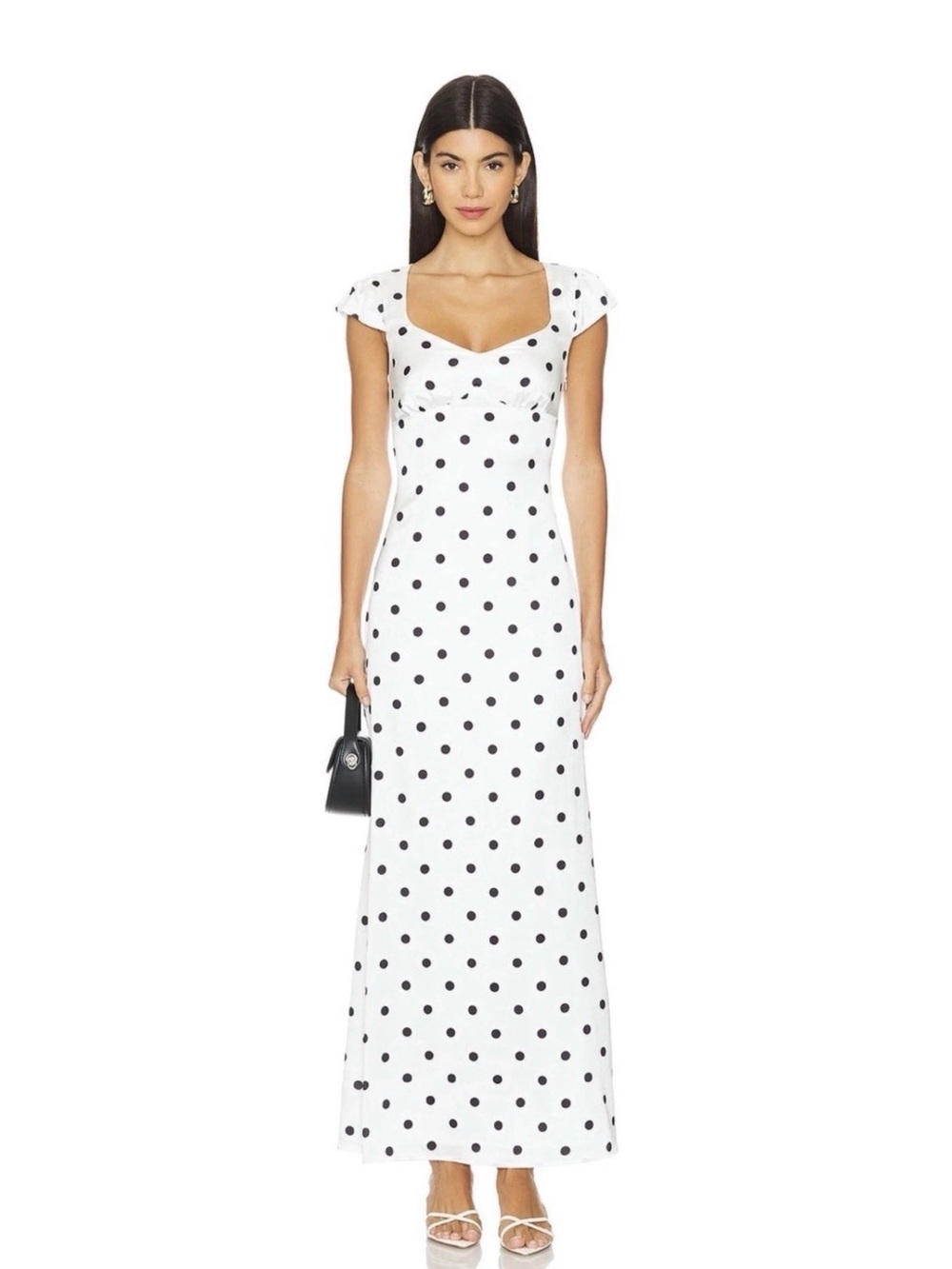 More To Come Revolve Dorothy White Black Polka Dot Print Satin Maxi Dress XS NWT